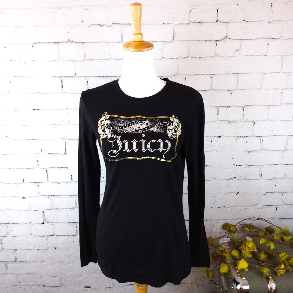 Juicy Couture Black Long Sleeve Tee with Gold Logo